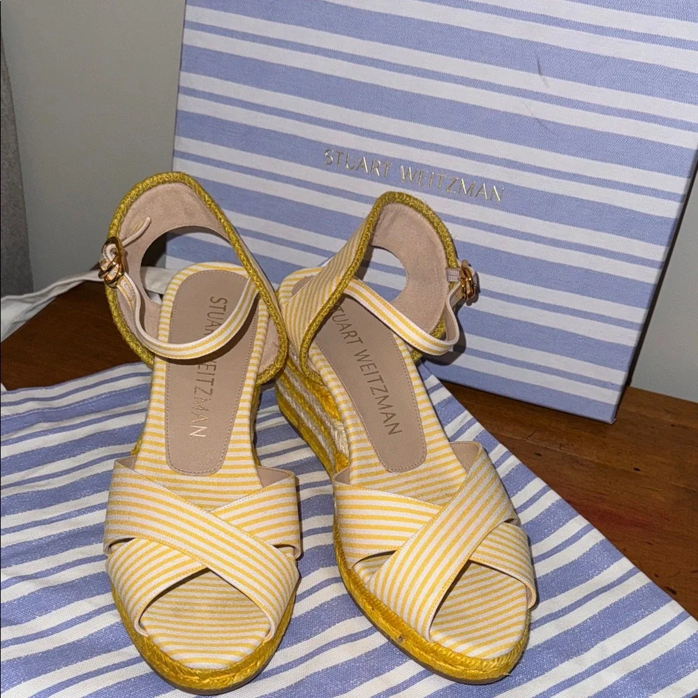 Stuart Weitzman Mirela Yellow and White Espadrilles - Size 9.5 or 40 - NIB
